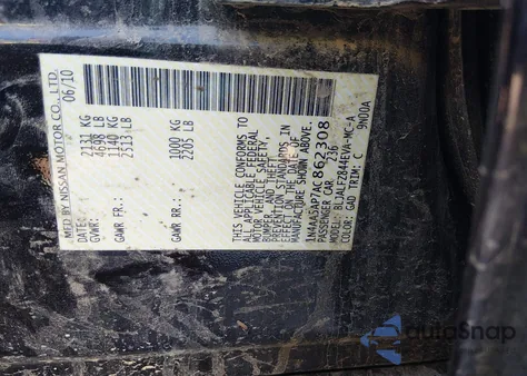 2010 Nissan Maxima 3.5 Sv z USA, uszkodzony, nr VIN 1N4AA5AP7AC862308